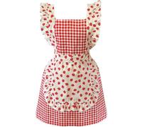 Luxylei Tablier en Coton Imprimé Fraise pour Femme, Tablier De Cuisine À Bavette À Volants Ajustable, Idéal pour Le Barbecue, Le Dessin Pâtisserie.