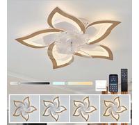 Luyaim 69CM Grain De Bois Plafonnier Ventilateur Avec Telecommande Réversible Moteur DC 6 Vitesses Ventilateur Silencieux Plafond Design Chambre Salon Plafonnier Led Dimmable Avec Minuterie