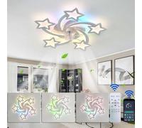 Luyaim Lampe Ventilateur Plafond Silencieux Reversible Ventilateur Plafond Avec Telecommande Star RGB Suspension Luminaire LED Dimmable 6 Vitesses Dc-motor Plafonnier Ventilateur Design