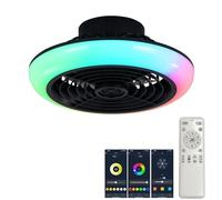 Luyaim Petit Avec Alexa Lustre Ventilateur De Plafond LED Avec Telecommande - LED RGB Ventilateur Silencieux Plafond 6 Vitesses, Enceinte Bluetooth Pour Chambre D'Ado, Télécommande-Black-B