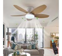 Luyaim Silencieux Ventilateur Plafond Avec Telecommande LED Dimmable 6 Vitesses, Moteur DC, Réversible Eté Hiver Suspension Luminaire Pour Chambre/Salon Lustre Ventilateur-White Wood Grain-88CM