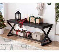 LVB Banc d'entrée Industriel avec Rangement Banc de Rangement intérieur en Bois et métal pour Salon Chambre chaussurescouloir chêne Noir 120cm