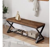 LVB Banc d'entrée Industriel avec Rangement Banc de Rangement intérieur en Bois et métal pour Salon Chambre chaussurescouloir Marron Rustique 120cm