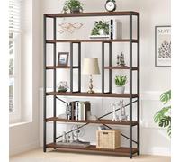 LVB Bibliothèque haute à 6 niveaux, en bois et métal, bibliothèques et étagères pour livres, 6 niveaux, industrielle grande et spacieuse, étagère Etagere pour salon, vintage rustique, grande