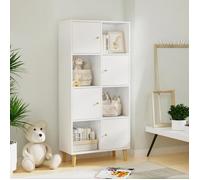 LVHCMFOHM Bibliothèque Étagère, 4 Portes+4 Ouverts, Meuble de Rangement avec 8 Cubes, Pieds en Bois, 64,5x30x138 cm, Blanc