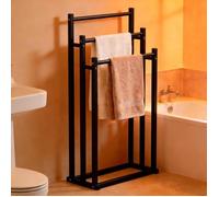 LVHCMFOHM Porte Serviette sur Pied 3 Barres - Support Serviettes Autoportant en Métal - Pour Salle De Bain - 44x22x86cm - Noir
