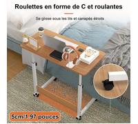 LVHCMFOHM Table Roulante Portable pour Lit Canapé, Réglable en Hauteur 62-90cm, Table d’appoint en Forme de C, 80x40cm, Bois