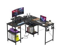 LVHECFORHM Bureau d'Angle Gaming 130x130 cm, Bureau Gaming en Forme L avec Port de Charge USB et Prise de Courant, Support pour Moniteur, Table Gaming en Fibre de Carbone