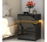 Lvhecforhm Table de Chevet, avec Bande LED Multicolore Réglable, Haute Brillante Chevet avec 3 Tiroirs Noir, Moderne d’Appoint pour Salon, Chambre, Bureau 40x35x55cm