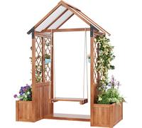 LVHOM Bac à plantes surélevé avec balançoires, bac à plantes avec treillis, bac à fleurs pour plantes grimpantes, bac à plantes avec treillis, bac à plantes Pavillon en bois de sapin