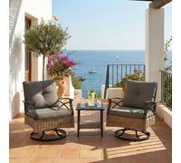 LVHOM Ensemble de meubles de jardin 3 pièces, meubles de balcon avec coussins, ensemble de balcon Polyrattan 360° pivotant chaises à bascule, ensemble de meubles de terrasse pour balcon