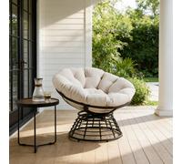 LVHOM Fauteuil Papa pivotant à 360°, fauteuil lounge avec coussins, fauteuil pivotant avec structure métallique, fauteuil de lecture en velours côtelé pour le salon et l'extérieur, 92 x 67 cm, blanc