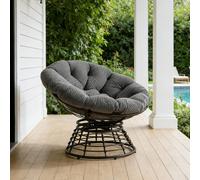 LVHOM Fauteuil Papa pivotant à 360°, fauteuil lounge avec coussins, fauteuil pivotant avec structure métallique, fauteuil de lecture en velours côtelé pour le salon et l'extérieur, 92 x 67 cm, gris