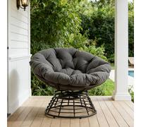 LVHOM Fauteuil Papa pivotant à 360°, fauteuil lounge avec coussins, fauteuil pivotant avec structure métallique, fauteuil de lecture confortable pour le salon et l'extérieur, 92 x 67 cm, gris
