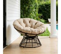 LVHOM Fauteuil Papa pivotant à 360°, fauteuil lounge avec coussins, fauteuil pivotant avec structure métallique, fauteuil de lecture confortable pour le salon et l'extérieur, 92 x 67 cm, beige