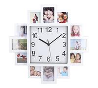 lvifloae 15,35 Pouces Cadre Photo Blanc Horloge Murale Bricolage Multi Photo personnalisé décoration de la Maison Horloge pour la Maison Salon Chambre Bureau décoration