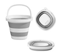 Lvjkes Seau Pliable, 10 litres Grande capacité Seau Plastique avec poignée, Solide et Durable, Peu encombrant, Facile à Transporter, Convient pour Nettoyage, Camping, pêche, Voyages (Blanc Gris)