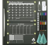 LVNRIDS 2 Pack Calendrier Frigo Transparent Magnetique en Français, 42 x 30 cm Acrylique Calendrier Magnetique Planner Frigo et Planning Semaine Magnétique Tableau Transparent