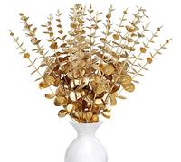 LWAIX Branches Eucalyptus Artificiel Feuilles Eucalyptus Séché Artificielle | Plante Artificielles Eucalyptu 20pcs pour Décoration Mariage Composition Florale et Centre de Table (Or)