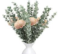 LWAIX Branches Eucalyptus Artificiel Feuilles Eucalyptus Séché Artificielle | Plante Artificielles Eucalyptu 18pcs et 4 fleurs artificielles pour Décoration Mariage Composition Florale et Centre de Table