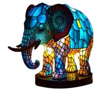 Lwaviwer Lampe de table en résine teintée en forme d'éléphant - Veilleuse de bureau - Veilleuse de table - Veilleuse 3D en forme d'animal taché