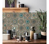 LWLFC Carrelage Adhésif 20x20 Mandala Credence Adhesive pour Cuisine Brique,24 Pcs Stickers Muraux Salle de Bains Cuisine Carrelage Adhesif Mural avec Motifs de Carrelage Dalle Pvc Adhesive Murale