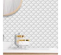 LWLFC Credence Adhesive pour Cuisine 20X20 Écailles De Poisson Blanc Stickers Muraux Carrelage Adhesif Mural Salle Bain Dalle Pvc Murale （10 Pièces）, 20x20cm