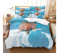 LWLFC Parure de Lit 1 Places 140X200 Tortue De Mer 3D Parure de Lit avec 2 Taies d'oreiller 50X75 cm - Housse Couette avec Fermeture Éclair,Linge de Lit et Oreillers,Housse de Couette Enfant