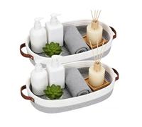 LWLWA Panier de Rangement, Corde en Coton Panier Tressé, 2 Pièces | 33 x 15 x 10 cm Boite Rangement Salle de Bain, Paniers en Corde de Coton Multifonction Gris Pâle, pour Salle de Bain, Chambre