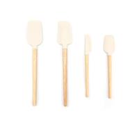 LWLWA Spatule Silicone, Spatule Patisserie Résistant Chaleur, 4 Pièces | Spatule Cuisine Silicone avec Poignées Bois Hêtre, Antiadhésives Spatule Coudée Patisserie, 4 Tailles, pour Cuisiner, Remuer