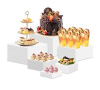 Lwuey Presentoir Aperitif Buffet Cube - Lot de 6 Rehausseurs de Buffet en Acrylique de 3 4 5 6 7 8 Pouce,Blanc avec Fond Creux,Supports de Buffet Mariage pour Traiteur Dessert Bijoux