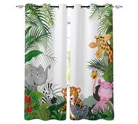 LWXBJX Rideaux occultants Thermique - Jungle Dessin animé éléphant Tigre - 3D Impression Numérique Isolant Thermique - 264 x 240 cm - 90% Rideaux Occultant à Oeillets Moderne Rideau Fenêtre Chambre