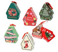 LWZko 6 Pièces Boîte en Métal de Noël, Cas de Bonbons Le Fer, Mini Boite Cadeau Noel, Boîtes à Biscuits de Noël, Unique Récipient à Bonbons Ornements Suspendus pour Arbre, Nouveau Style