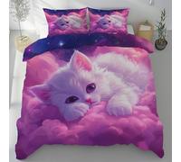 Lwznbio Housse de Couette 135x200 Respirant Chat Mignon Linge de Lit pour Été Microfibre Doux Impression Animaux Parure de Lit avec Fermeture Éclair et Taie d'oreiller 65x65 cm