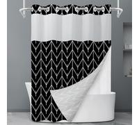 LXBNI - Rideau de douche sans crochet à chevrons noir blanc avec doublure