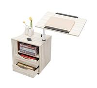 LXKJDS Table Chevet roulante réglable 2 tiroirs pivotant 360° Blanc | MDF E1/acier, 60x40cm, 2 tiroirs + rangement latéral, hauteur 52cm, pivotant 360° réglable, roulettes freinées, 20kg, blanc