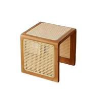 LXLAEOANG Table De Chevet Rétro Pure Multifonctionnelle en Rotin | Tabouret à langer de chaussures de porte en bois de coin de table basse solide à la maison(Khaki)
