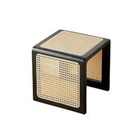 LXLAEOANG Table De Chevet Rétro Pure Multifonctionnelle en Rotin | Tabouret à langer de chaussures de porte en bois de coin de table basse solide à la maison(Black)