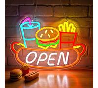 Lxmoneon Enseigne au néon restauration rapide,néon de hamburger | enseigne murale au néon boisson chaude frites,enseigne ouvert à LED pour restaurant café plats à emporter bar cuisine fête