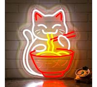 Lxmoneon Enseigne lumineuse Cat Ramen,Noodle enseignes au néon | USB japonaise Ramen Led lumière au néon de chat animé pour restaurant vitrine maison bar cuisine salle à manger