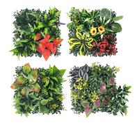 Lxoraziy Mur Végétal Artificiel 4 Panneaux 25x25cm, Plantes Artificielles Mural Imitation Feuillage pour Décoration Intérieure Extérieure Jardin, Balcon, Salon, Bureau, Mariage -A
