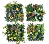 Lxoraziy Mur Végétal Artificiel 4 Panneaux 25x25cm, Plantes Artificielles Mural Imitation Feuillage pour Décoration Intérieure Extérieure Jardin, Balcon, Salon, Bureau, Mariage -B