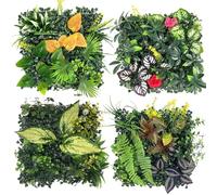 Lxoraziy Mur Végétal Artificiel 4 Panneaux 25x25cm, Plantes Artificielles Mural Imitation Feuillage pour Décoration Intérieure Extérieure Jardin, Balcon, Salon, Bureau, Mariage -E