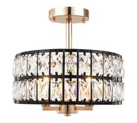 LXWNYY Plafonnier en Cristal Moderne Noir,Lustre Semi-Encastré 32cm 60W | Plafonnier salon cristal,Luminaires intérieur,Ampoule E14,Lustre couloir pour Salon, Chambre, Cuisine, Salle à Manger,Couloir