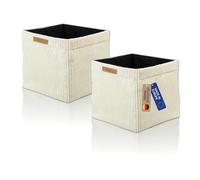Lycce Boîte de Rangement Kallax Lot de 2 | Insert 33 x 33 x H31 cm | Housse Cord Amovible Compatible Étagère Kallax | Boîtes Pliables en Non-Tissé | Vanille