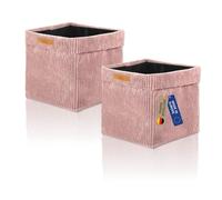 Lycce Lot de 2 boîtes de rangement en velours côtelé - Insert Kallax - 33 x 33 x 31 cm - Boîte de rangement avec housse amovible en velours côtelé - Rose Poudré