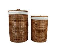 Panier à linge Lycce - 47 L ou 70 L rond en osier Panier à linge avec couvercle et insert en tissu lavable Panier à linge Coffre à linge Bac à linge Boîte à linge, taille : taille 2