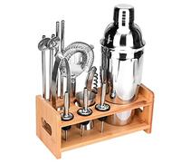Lychee Shaker Cocktail Professional Set - Kit Cocktail Shaker 12 Pièce Acier Inoxydable Accessoire Mixer Boire L'alcool Party Bar Tool avec Présentoir en Bois, Coffret Élégant (350ML)