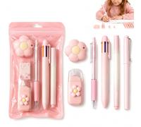 LYEGJT 7 Pièces Articles de Papeterie pour Femmes, Fourniture Scolaire Kawaii, Fournitures Mini Kawaii Bureau & École avec Stylo Bille, Stylo Gel, Surligneur, Crayon Éternel, Ruban Correcteur, Gomme