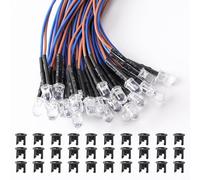 Lyeteung 30 Pièces 5mm 12V Diode LED Pré-Câblée Lumière, Bleu Glacier, 20cm Diodes Électroluminescentes Pré-Câblé + 30 Pièces 5mm Plastique Support LED
